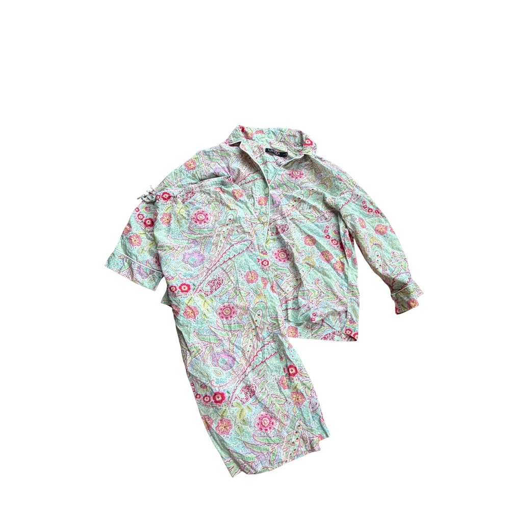 Lauren Ralph Lauren Pink Green Paisley Cotton Viscose Pajama Set XL LN92171